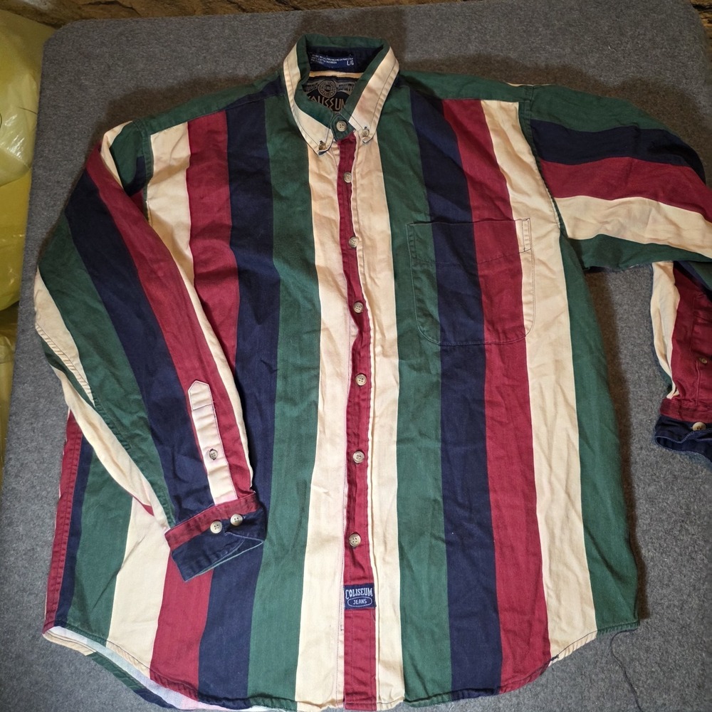Coliseum Authentic Jeans Wear Vintage Vertical Stripe Multicolored Longslve 997